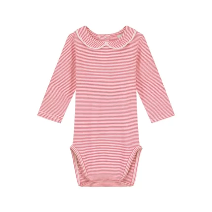 gray label baby collar onesie cherry/cream