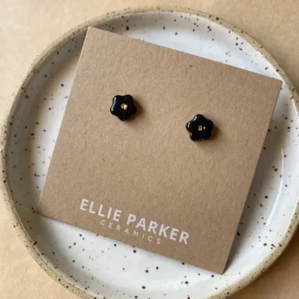 Black Ceramic Flower Stud Earring