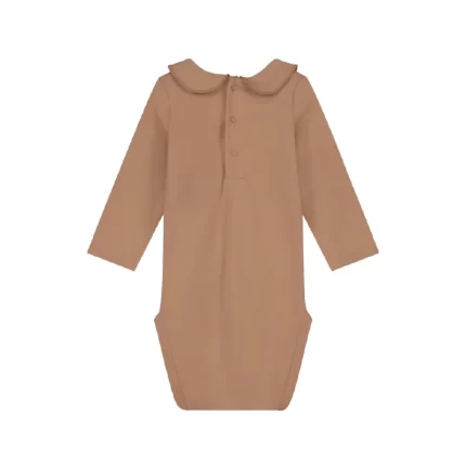 gray label baby collar onesie biscuit